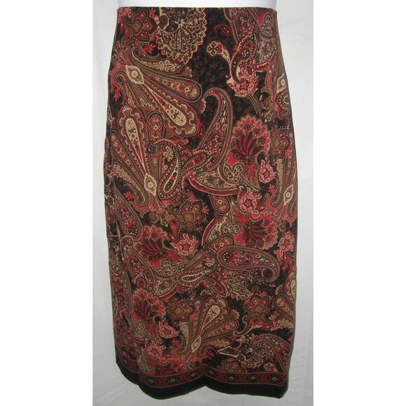 Brown Paisley Plus Sz 20 Casual or Dress Soft Faux Suede Skirt BRIGGS NEW YORK - Picture 1 of 4